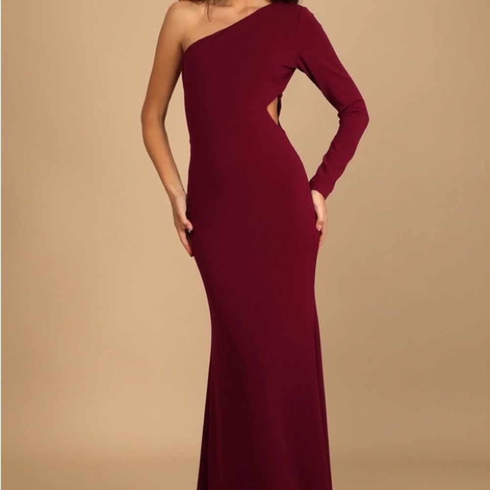 Lulu's Wondrous Romance Burgundy One-Shoulder Mermaid Maxi Dress
